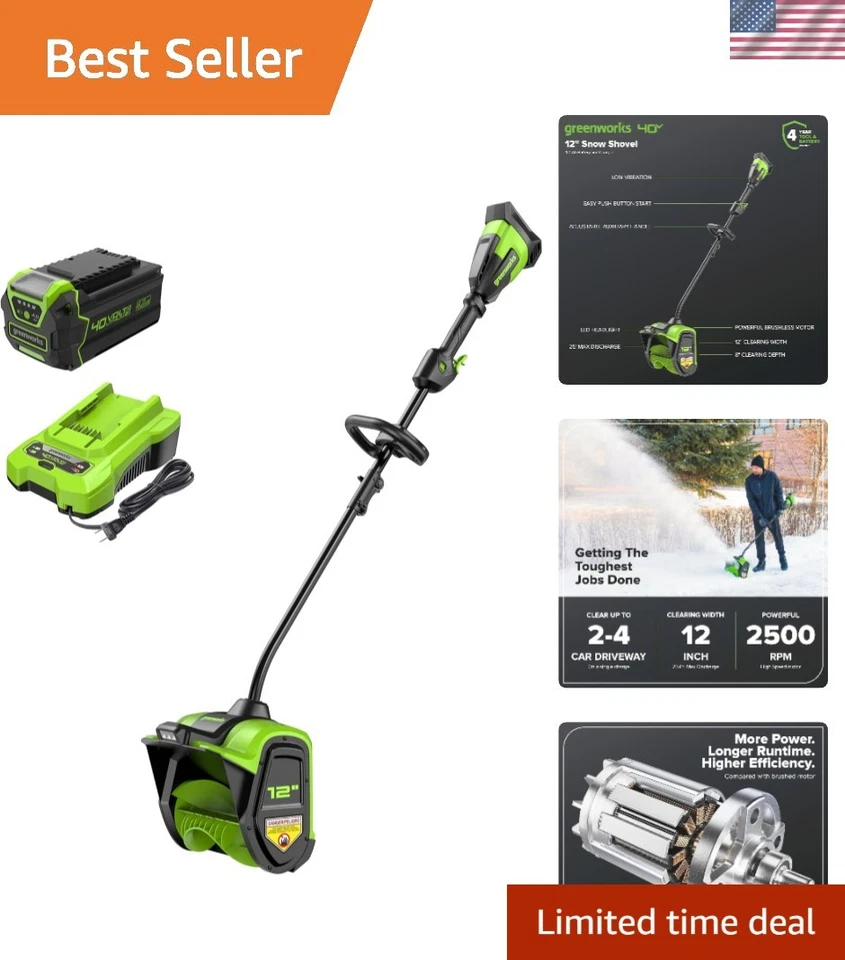 Pala de Nieve Inalámbrica 40V con Luz LED - Eficiente 12" Ancho y 2 Ajustes de Velocidad Foto 1 de 4