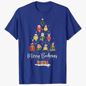 Merry Bookmas Bibliothekar Buchliebhaber Weihnachtsshirt Neu ohne Etikett Blau Größe L - Bild 1 von 5