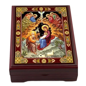 Christi Ikonenkasten aus Holz für Rosenkranz, Schmuck, Andenken Ikonenkasten, gefüttert - Bild 1 von 4