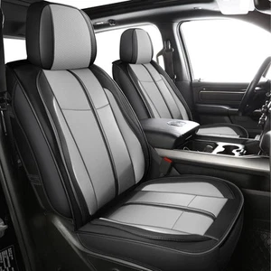 Truck Pleather Seat Cover for Dodge 2002-2025 FullSet(flat back) Black-Gray-A - Picture 1 of 5