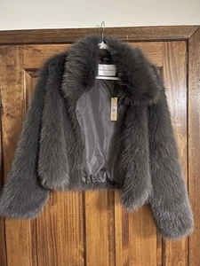 Rebecca Minkoff Damen Kunstfell Zip Kragen Prt Gefüttert Jacke - Gr:M - Bild 1 von 5