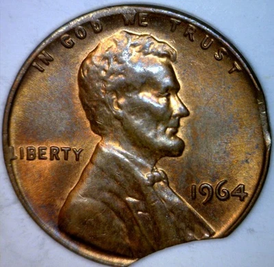 1964 ERROR DOUBLE CLIPPED Lincoln Cent Coin Nice AU 2 Clip LOT #8   FREE SHIP - Image 1 of 2