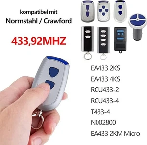 1X Transmisor de mano para puerta de garaje Crawford EA433 2KS/4KS RCU T433-2K 433MHz acero estándar - Imagen 1 de 7