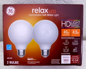 2 Bulbs GE G25 Relax LED Soft White Light Bulbs 4.5w= 40w 350 Lumens Dimmable - Picture 1 of 1
