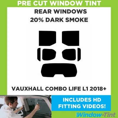 For Vauxhall Combo LIFE L1 2018+ Pre Cut Window Tint Rear 20% Dark Smoke Film - Image 1 of 4