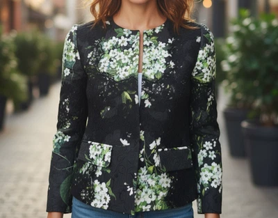 Chaqueta DOLCE & GABBANA Negra Encaje Blanco Lirio del Valle Estampada 40 4 RARA Foto 1 de 4