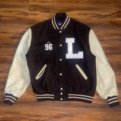 Vintage Holloway Letterman Varsity Jacket Mens XL Brown L Patch Wool Leather 90s - Image 1 of 4
