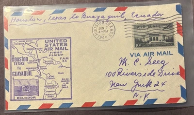 First Flight FAM34, Houston, TX to Guayaquil, Ecuador, 6/7/1948 - Image 1 of 2