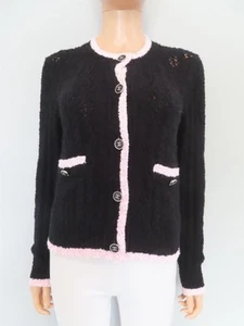 CHANEL Black/Pink Cotton Blend Cardigan Sweater F 34/US 2 - Picture 1 of 16
