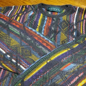 Vintage Tundra Canada Large Multi Color Sweater Cosby Biggie Hip Hop Coogi Style - Picture 1 of 24