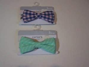 Carter's Toddler Boys Bow ties Pair Pink/Blue Checkered and Green/White 3&up NWT - Picture 1 of 5