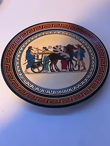 VINTAGE GREEK POTTERY PLATE WALL HANGING NEPTUNE WITH HIS WINGER CAR 12 1/2" - Picture 1 of 6