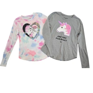 Abercrombie Kids Girls 2pc Shirts 15/16 Tie Dye Unicorn Faux Fur School Kidcore - Picture 1 of 15