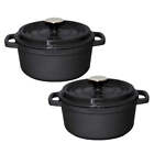 SOGA 2X Cast Iron 24cm Stewpot Casserole Stew Cooking Pot With Lid Black LUZ-Ste