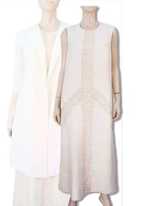 PETER COHEN sz M Sequin Embellished Cream Linen Evening Gown Dress BRAND NEW - Picture 1 of 6