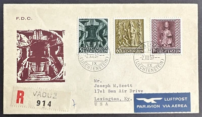 Liechtenstein 1959 Sc# 350-352 FDC Reg.# 914 Christmas Cachet Vaduz Lexington KY - Image 1 of 2