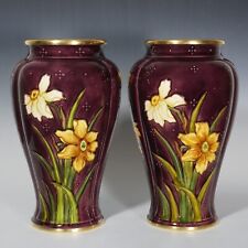 PAIRE de vases en céramique anciens français Sèvres Optat Milet fleurs art nouveau