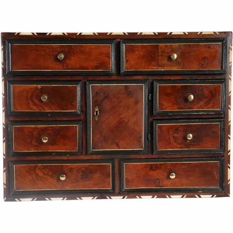 Antique German Bone Inlaid, Ebonized & Burled Walnut Table Cabinet c. 1700 Cover