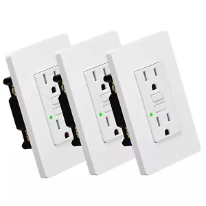 Safe GFI GFCI Outlet 20 Amp Electrical Receptacles AC Wall Plug LED White 3 Pack - Picture 1 of 12