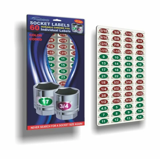 Chrome Socket Labels - Tough Chrome Foil Decals for Sockets and Tool