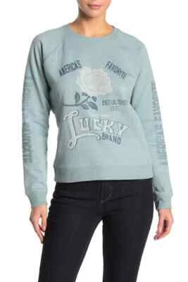 Sudadera Lucky Brand Rosa Logo Top XS Forrada de Vellón Azul Abismo Nueva con Etiquetas B26 Foto 1 de 4