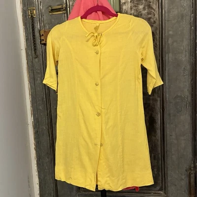 Vestido Camisa Vintage Años 60 70 Mod Amarillo Manga Larga Botones Niños Niñas M L Foto 1 de 4