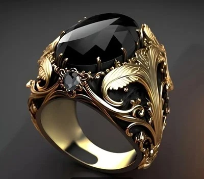  Anillo Vintage Para Hombre - Negro Ovalado Estrás Acento Cobre Acabado Dorado Talla 13 Foto 1 de 4