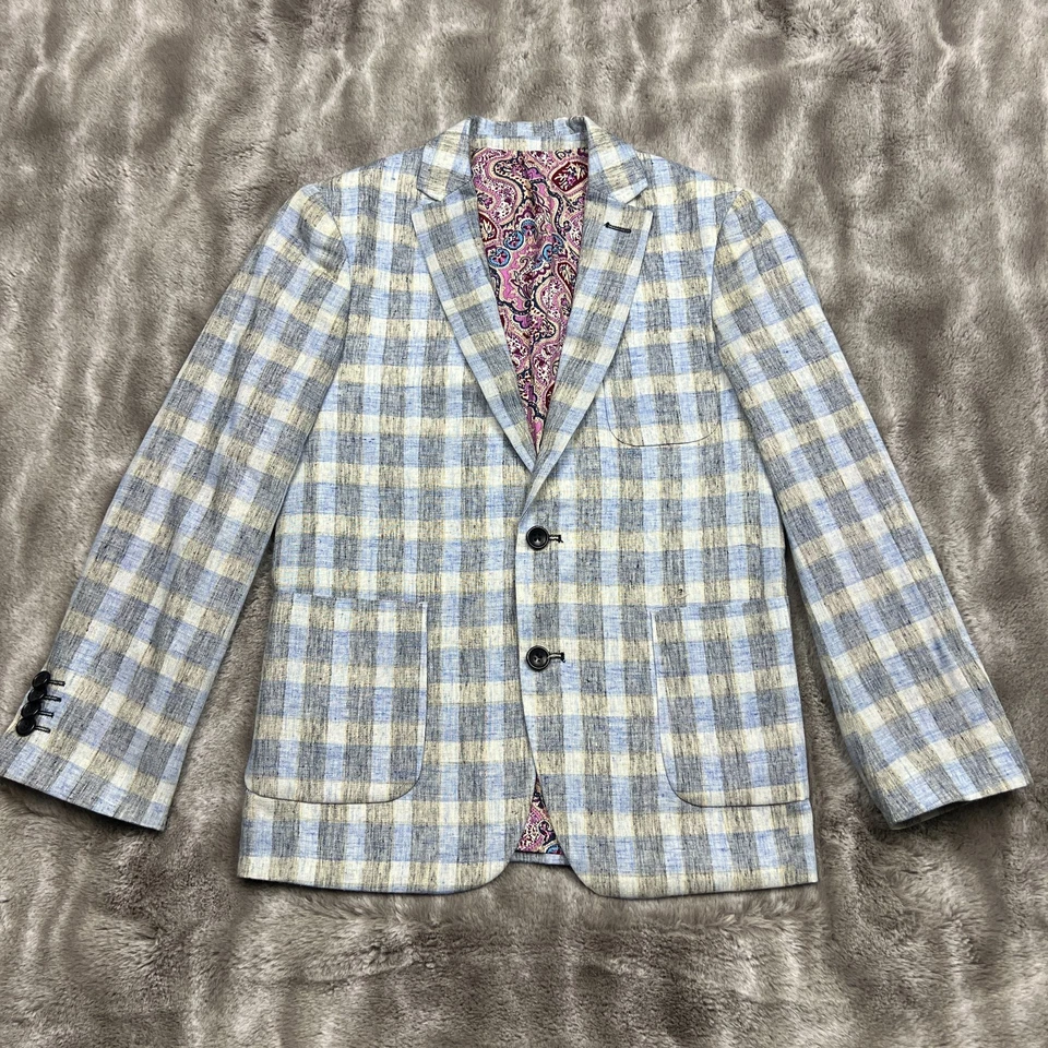 Isaac Mizrahi Blazer женский 14 синий льняная смесь 2 пуговицы опрятная подкладка пейсли - Изображение 1 из 4