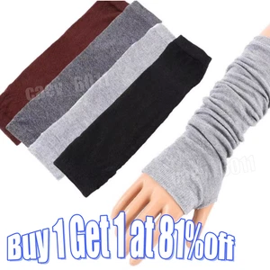 Women Ladies Fingerless Long Gloves Wrist Arm Knitted Mitten Winter Hand Warmer - Picture 1 of 16
