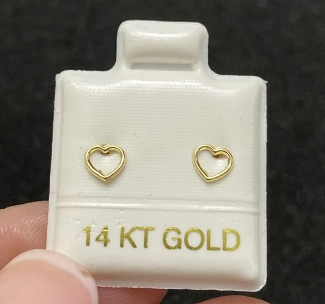 ✨Aretes de oro amarillo macizo de 14K con corazón abierto atornillado de 5 mm x 4,5 mm✨ Foto 1 de 1