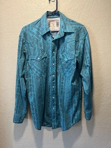 Panhandle Rough Stock Shirt Mens Medium Western Pearl Snap Rodeo Cowboy - Picture 1 of 12