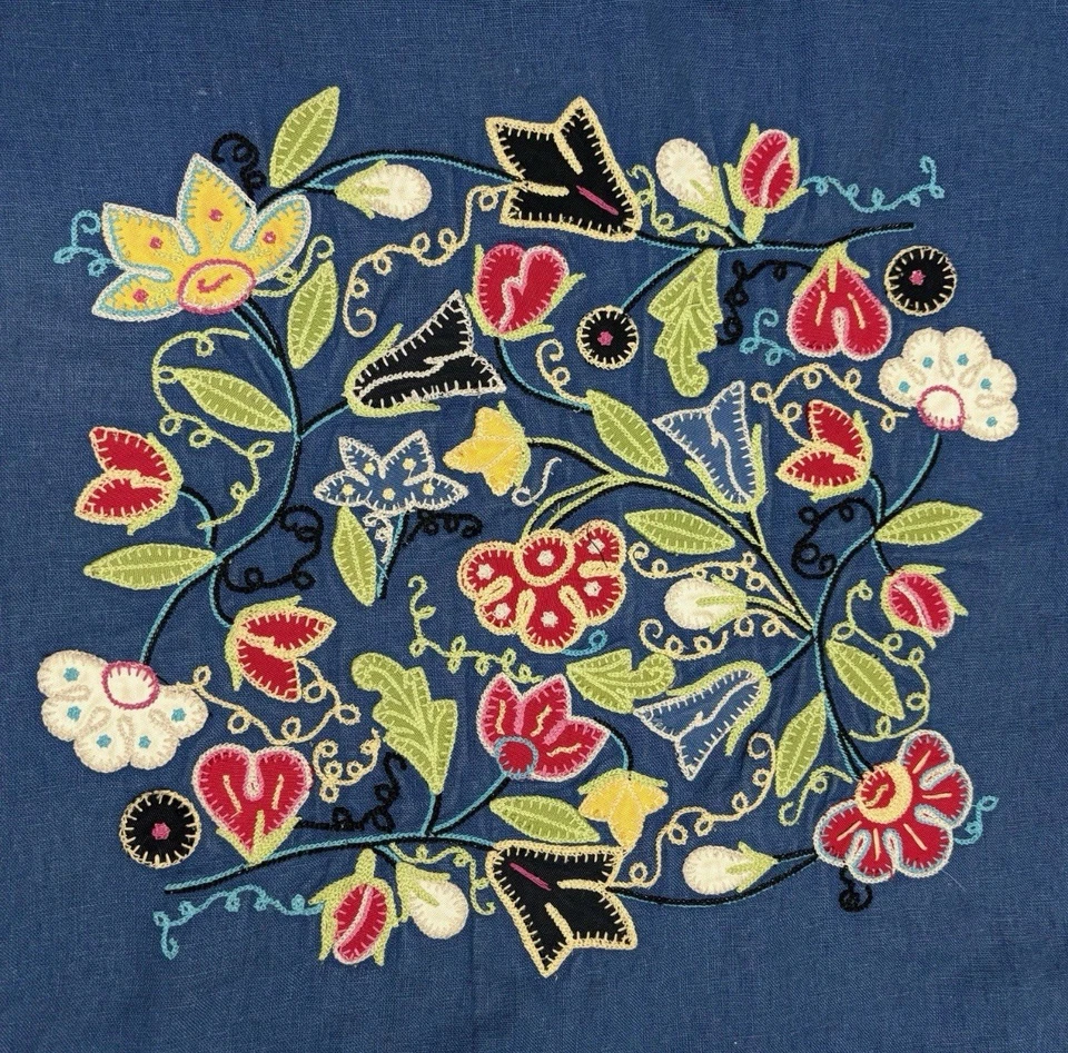 Pottery Barn Embroidered Crewel Floral Throw Pillows For Queen Set Rare BLUE - Image 1 of 1