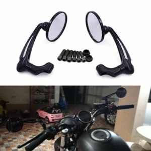 Black Retro L-bar Round Rearview Side Mirrors For Honda GN125 Cafe Racer Custom - Picture 1 of 9