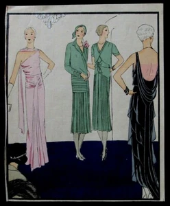 Rare gravure aux couleurs pochoirs représentant des modèles de mode art-déco  06 - Picture 1 of 4