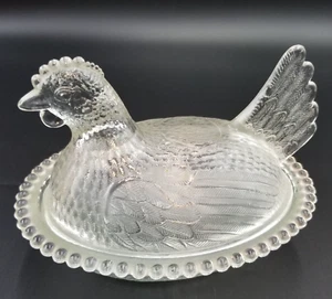 Vintage Indiana Glass "Hen On A Nest" Clear Glass Chicken Candy/Trinket Dish - Picture 1 of 8