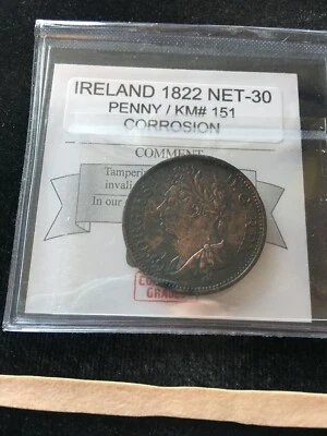 1822  Ireland, 1/2 Penny, Coin Mart Graded**NET-30 Minor Corrosion** KM# 151 - Image 1 of 4