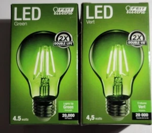 Lot of 2 Feit Electric Green LED 40W Equivalent 4.5 Watt Dimmable Clear Glass S1 - Picture 1 of 6