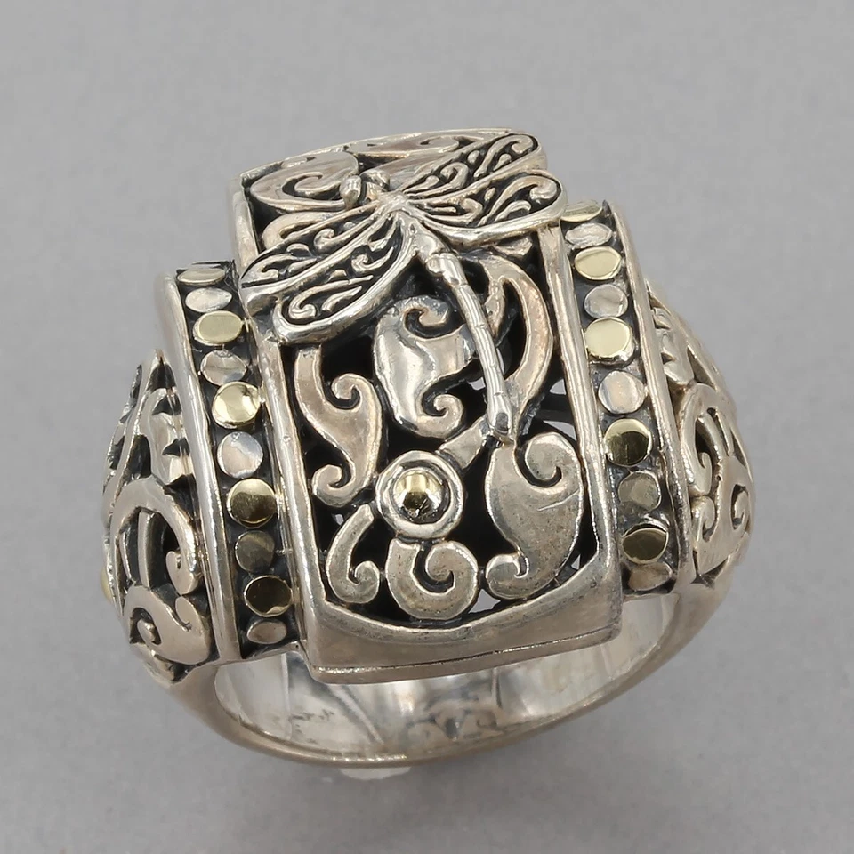 Phillip Gavriel Sterling Silver & 18K Gold Dragonfly Open Scroll Ring Size 6.75 - Image 1 of 4
