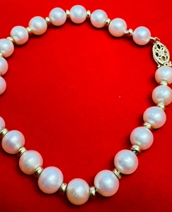 Vintage 2.5mm Akoya Salt Water Pearl 14k Yellow Gold Bead Fish Hook Bracelet 7" - Picture 1 of 5