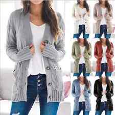 Womens Ladies Chunky Cable Knit Cardigan Button Long Sleeves Grandad Plus Size