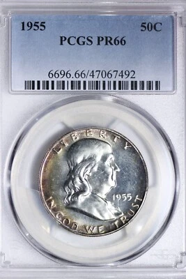 PROOF 1955 Franklin Half Dollar PCGS PR66 Nice Coin, Pleasing Rim Toning SWMZ - Image 1 of 3