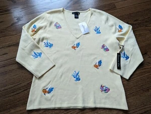 Vtg 90s FISH SWEATER EMBROIDERY NOS XL Michael Simon All Over By Eagle's Eye NWT - Picture 1 of 7
