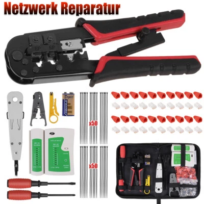 Netzwerk Reparatur Werkzeug Set Crimpzange LAN Kabeltester für RJ45 RJ11 RJ12 DE - Bild 1 von 4