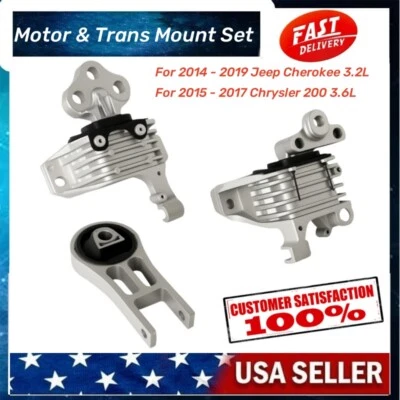 Engine Motor Mount Set 3pcs For Jeep Cherokee 2014 2015 2016 2017 2018 2019 3.2L Foto 1 de 4