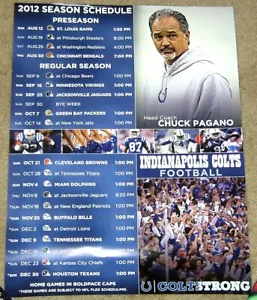SELTENES INDIANAPOLIS COLTS 2012 SPIELPLAN POSTER - LUCK & PAGANO ERSTE STAFFEL! NEUWERTIG! - Bild 1 von 1