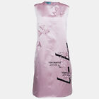 Prada Pink Printed Silk Floral Applique Duchess Shift Dress XL