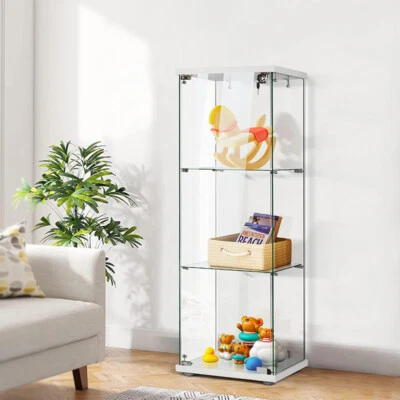 3-Shelf Glass Display Cabinet Glass Curio Cabinet Trophy Case Bookshelf w/ Lock - Image 1 of 4