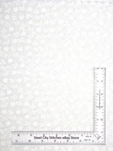 White on White Flower Garden Cotton Fabric Santee Blender Tonal 1.3 Yards - Picture 1 of 1
