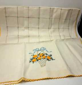 Vintage Hand Embroidered Table Runner Dresser Scarf Flowers Baskets 16x40 - Picture 1 of 5