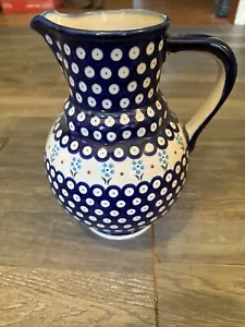 Boleslawiec Polish Pottery PITCHER Handmade Poland Water Juice Milk 9.5” - Picture 1 of 6